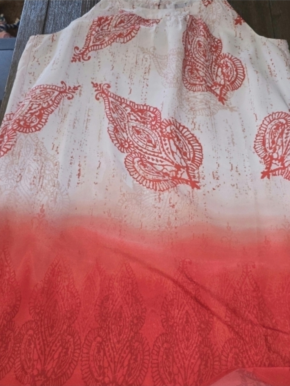 Chico's Sz. Xlarge Coral/white Paisley Halter Dress - Picture 6 of 9
